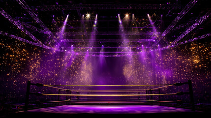 Ring Ropes in Purple and Gold Lighting - WWE Evolution Tribute Scene 