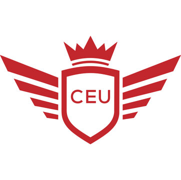 Royal Shield Logo with Wings and Crown &ndash; CEU Elite Security or Premium Brand Identity Design. CEU Letter Logo.
