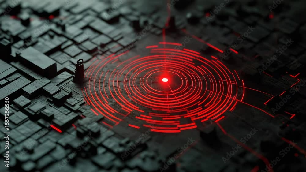 Aufkleber red concentric circles representing seismic waves expand from a central point, resembling an earthqu