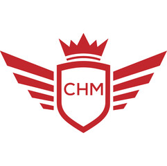Royal Shield Logo with Wings and Crown – CHM Elite Security or Premium Brand Identity Design. CHM Letter Logo.
