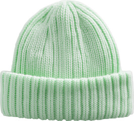 pastel green knitted cap isolated on white background