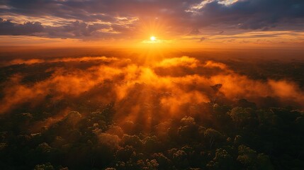 Fototapeta premium Golden sunset cloudscape high angle view