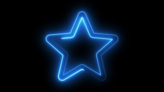 star icon glowing neon animation, Neon symbol animated. abstract, background. Neon star Border animation ,glowing neon frame. Black background 4k animation.