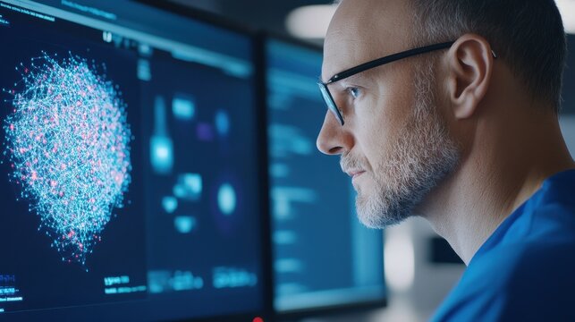 Male Researcher Working on AI Project and Technology