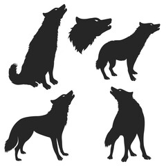 Black Wolf Silhouette and Pack Illustration – Dark Monochrome Wolf Art & Design
