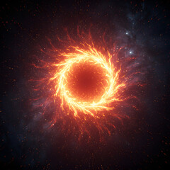Fototapeta premium Fiery cosmic ring swirling in dark space, a mesmerizing celestial phenomenon.