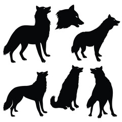 Black Wolf Silhouette and Pack Illustration – Dark Monochrome Wolf Art & Design
