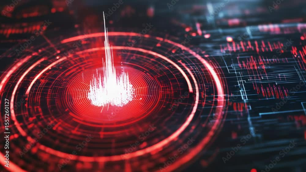 Poster Seismic activity tracking through advanced digital interface, revealing epicenter location with dynamic visualization of ground motion data and geological wave patterns