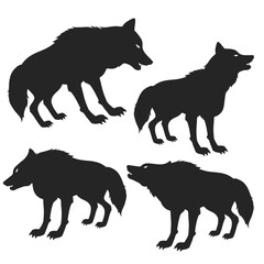 Black Wolf Silhouette and Pack Illustration – Dark Monochrome Wolf Art & Design

