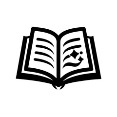 Open book with lines and a starburst black and white