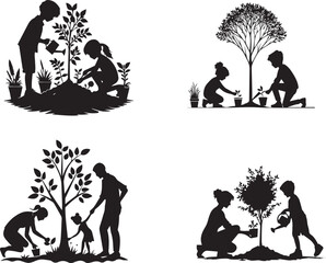 Tree Planting Activity Silhouettes . Environmental Awareness Pack.