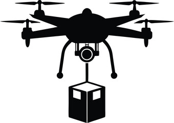drone package delivery silhouette, food transport drone, flying delivery icon
