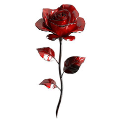 A close up red rose on a white background