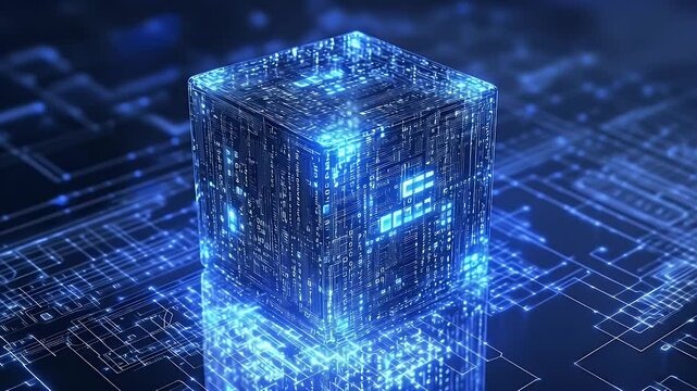Abstract digital cube, glowing circuit board design - Powered by Adobe