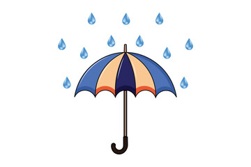 Cartoon umbrella with blue and pink raindrops, vector weather scene in flat style, seamless cute background design for rainy day themes, nursery prints, and web visuals
