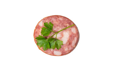 Gourmet Salami Slice with Fresh Parsley on Transparent Background - Culinary Art Concept