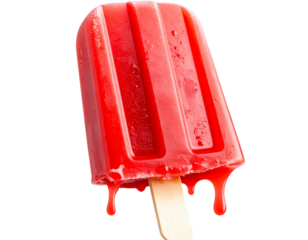 Firefly_Melting red popsicle with bite mark, dripping sugary sweetness against transparent ba