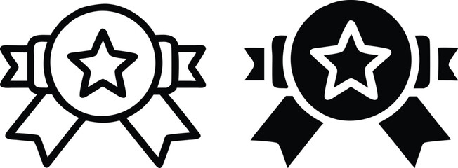 Minimalist Line Art Icon of Award Ribbon with Star Emblem in Monochrome Vector Style