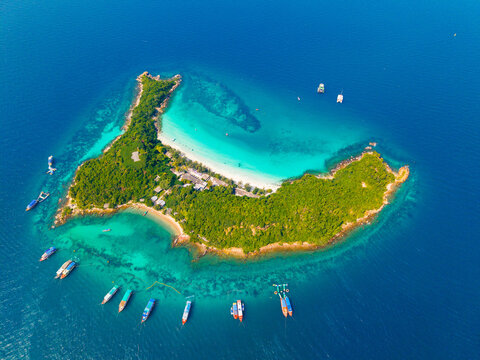 Aerial view beautiful island Koh Sak, Pattaya Thailand. Concept travel landscape paradise beach of Thai