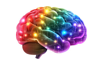 Artificial intelligence symbol, human brain icon with vibrant circuit pattern