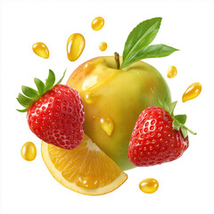 delicious fresh fruit with juice splashes, isolated on a white background