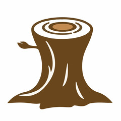 A stylized vector image of a brown tree stump with visible growth rings and a small sprout, symbolizing nature, resilience, and new beginnings.