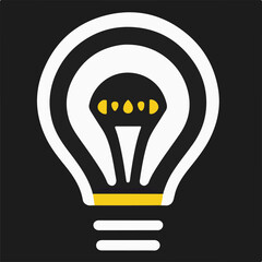 A bright vector icon featuring a stylized light bulb with a white outline and yellow accents, suggesting an active glow, set against a dark background.