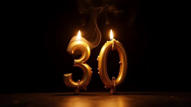 Thirtieth birthday candles celebration party anniversary gold