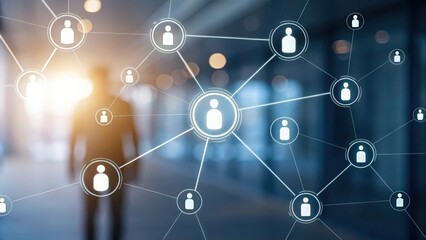 Blurred AI-Powered CRM System with People Icons and Connection Glow