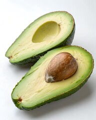 Halved avocado with seed isolated on white background in studio shot