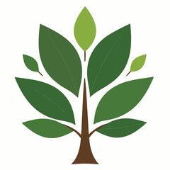 A clean vector illustration of a stylized tree with a brown trunk and diverse green leaves of varying shades and sizes, against a white background.