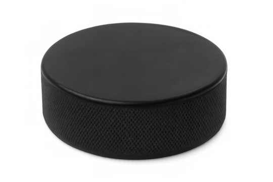 Classic black hockey puck isolated against a transparent background, poised for action on the ice, ready for intense game competition