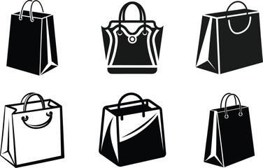 shopping bag  vector set, paper bag icon, takeout silhouette