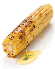 Grilled corn on the cob with butter isolated on white background