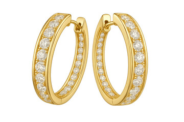 Elegant diamond hoop earrings isolated on transparent background, luxury jewels