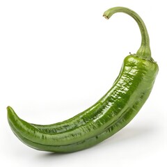 Single green chili pepper isolated on white background in a studio shot
