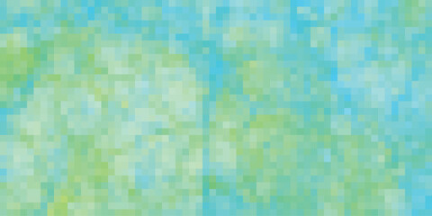 A vibrant design featuring a mosaic style composition with pixelated shapes that display blended green and blue colors for a calming effect suitable for web design and artistic applications
