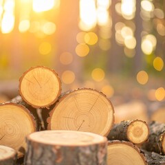 Stack of wooden stumps in cross section texture background. Wood woods forest long wide panorama banner pattern.