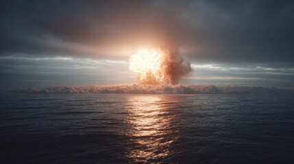 Nuclear explosion ocean water fireball dramatic sky reflection