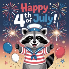 Happy Raccoon 4th of July Celebration