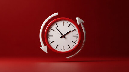 A red clock with a white arrow around it represents the idea of ​​looking back into history.