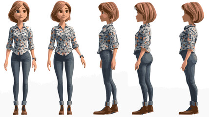 3d set of a woman in casual clothes in different poses illustration in a 3d cartoon style. Fashion teen girl model vector characters set wearing stylish dress with different hairstyles vector.