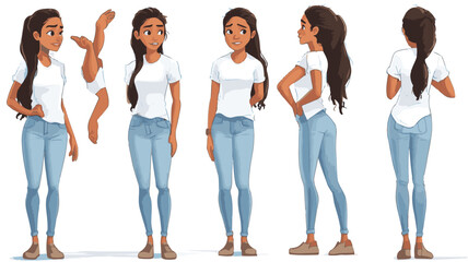 3d set of a woman in casual clothes in different poses illustration in a 3d cartoon style. Fashion teen girl model vector characters set wearing stylish dress with different hairstyles vector.