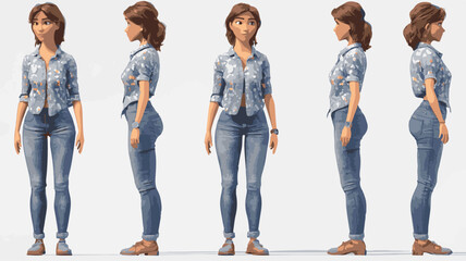 3d set of a woman in casual clothes in different poses illustration in a 3d cartoon style. Fashion teen girl model vector characters set wearing stylish dress with different hairstyles vector.