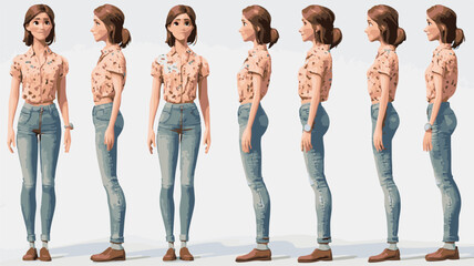 3d set of a woman in casual clothes in different poses illustration in a 3d cartoon style. Fashion teen girl model vector characters set wearing stylish dress with different hairstyles vector.