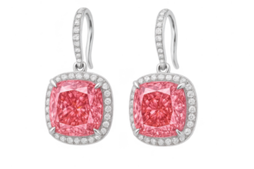 Pair of pink diamond earrings isolated on transparent background, luxury style