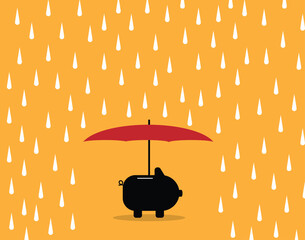 Piggy Bank Protected by Umbrella from the Rain. Business and managing finances, money protection and safety vector art