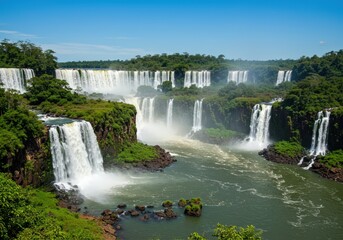 Fototapeta premium The majestic Iguazu Falls display their impressive beauty and power amidst the lush rainforest.