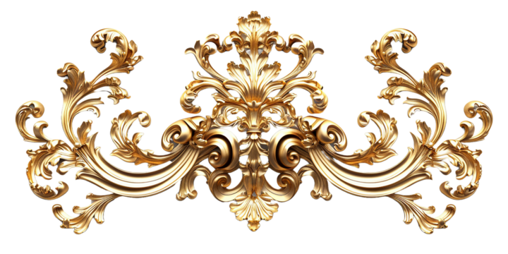 Golden baroque ornament isolated on white background