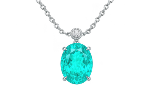 Elegant pendant with aquamarine gemstone isolated on transparent background